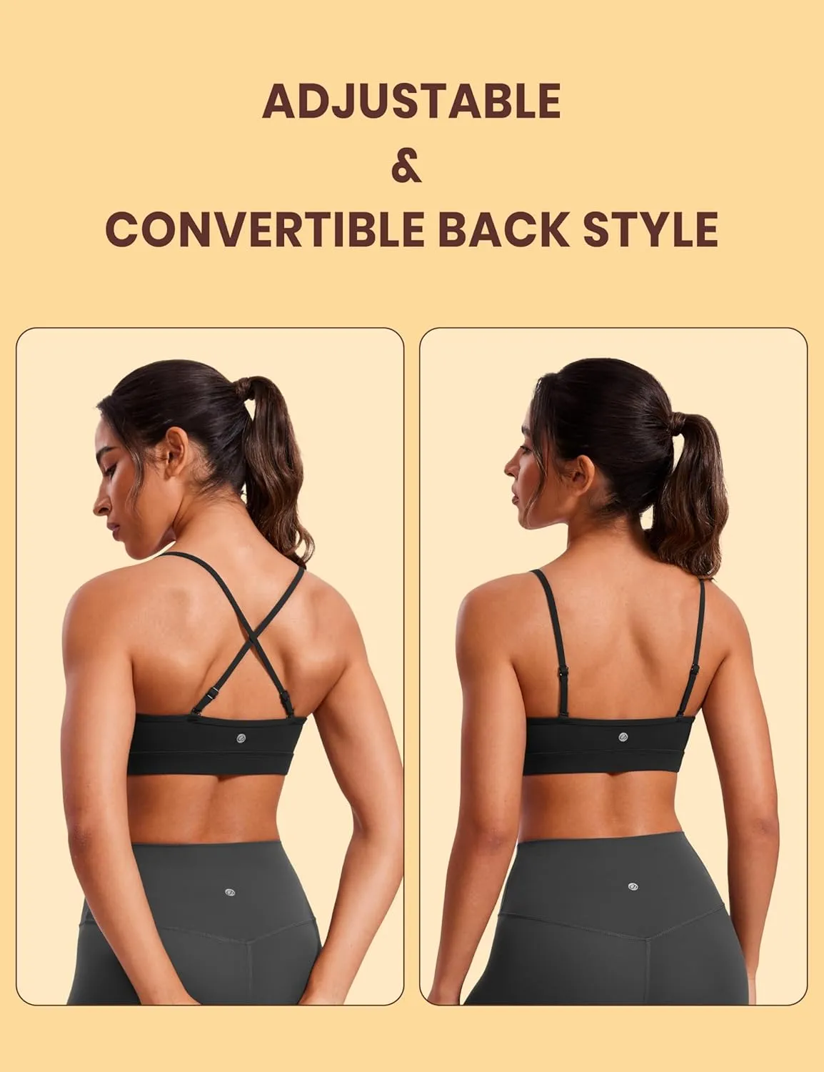 CRZ YOGA Butterluxe V-Neck Sports Bras for Women - Adjustable Thin Straps Padded Yoga Top Basic Wireless Camisole