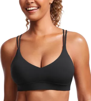 CRZ YOGA Butterluxe V Neck Strappy Sports Bras for Women - Thin Spaghetti Strap Padded Wireless Yoga Crop Top