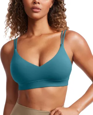 CRZ YOGA Butterluxe V Neck Strappy Sports Bras for Women - Thin Spaghetti Strap Padded Wireless Yoga Crop Top