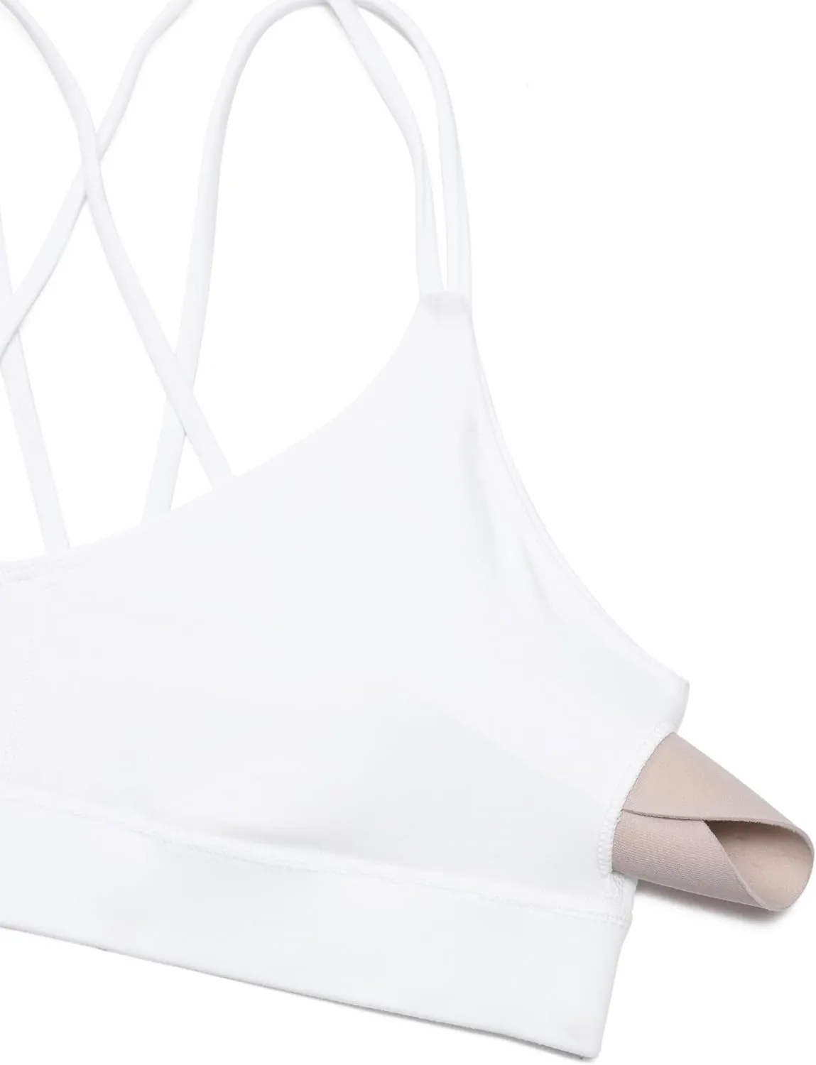 CRZ YOGA Butterluxe V Neck Strappy Sports Bras for Women - Thin Spaghetti Strap Padded Wireless Yoga Crop Top