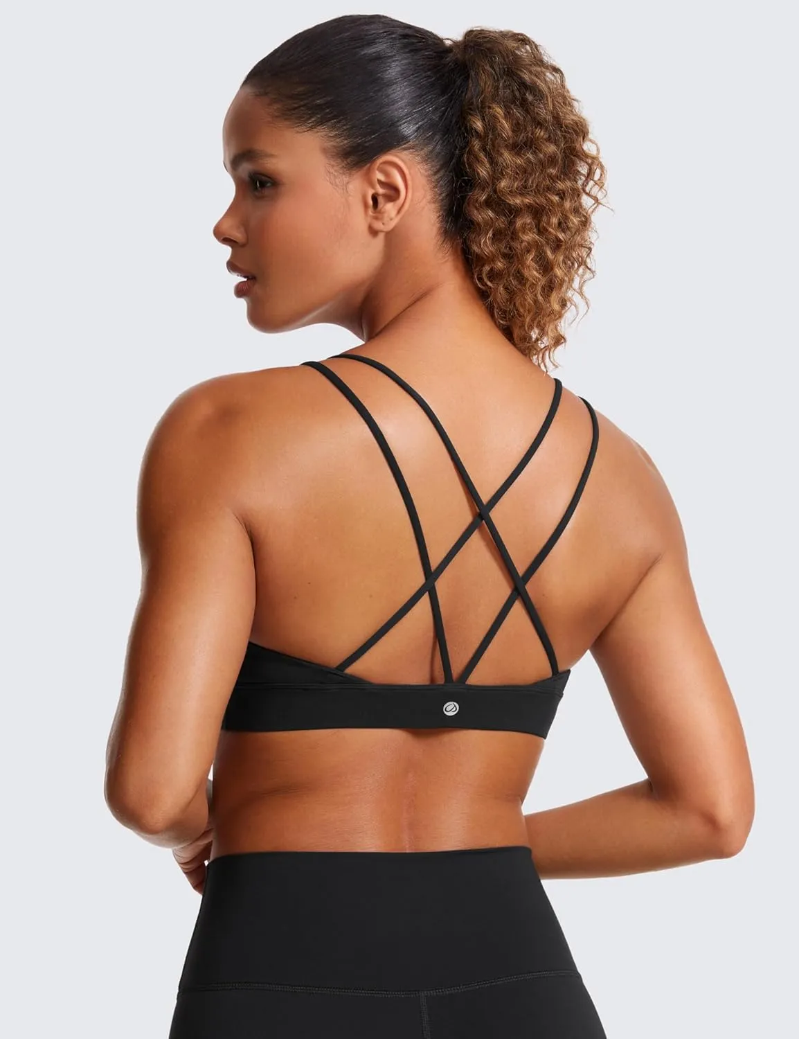 CRZ YOGA Butterluxe V Neck Strappy Sports Bras for Women - Thin Spaghetti Strap Padded Wireless Yoga Crop Top