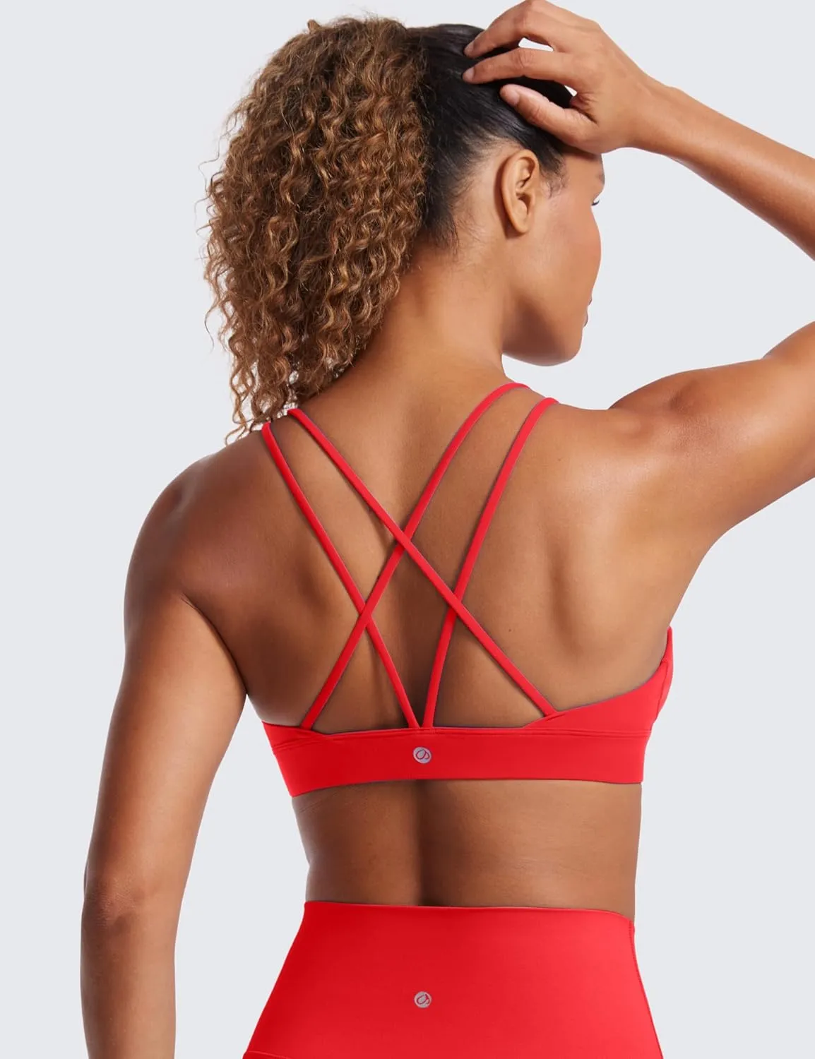 CRZ YOGA Butterluxe V Neck Strappy Sports Bras for Women - Thin Spaghetti Strap Padded Wireless Yoga Crop Top