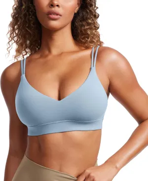 CRZ YOGA Butterluxe V Neck Strappy Sports Bras for Women - Thin Spaghetti Strap Padded Wireless Yoga Crop Top