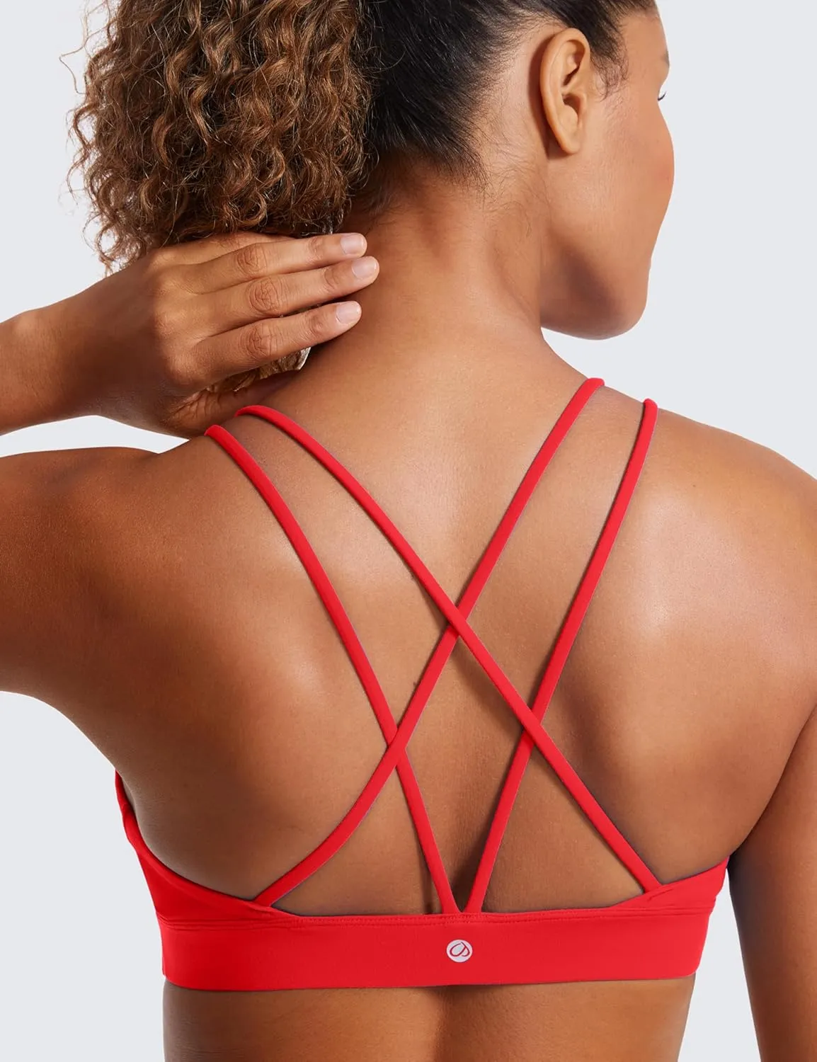 CRZ YOGA Butterluxe V Neck Strappy Sports Bras for Women - Thin Spaghetti Strap Padded Wireless Yoga Crop Top