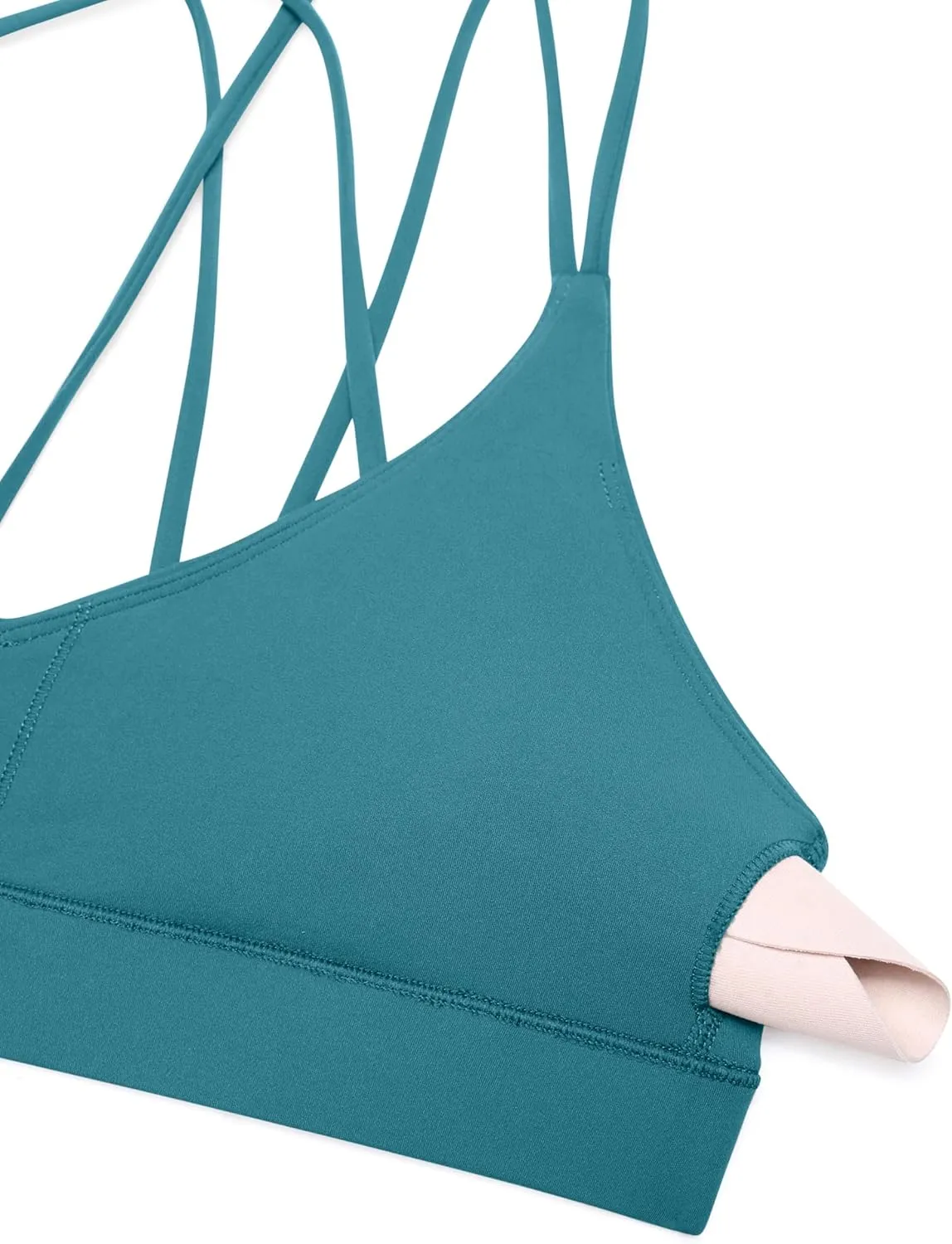 CRZ YOGA Butterluxe V Neck Strappy Sports Bras for Women - Thin Spaghetti Strap Padded Wireless Yoga Crop Top