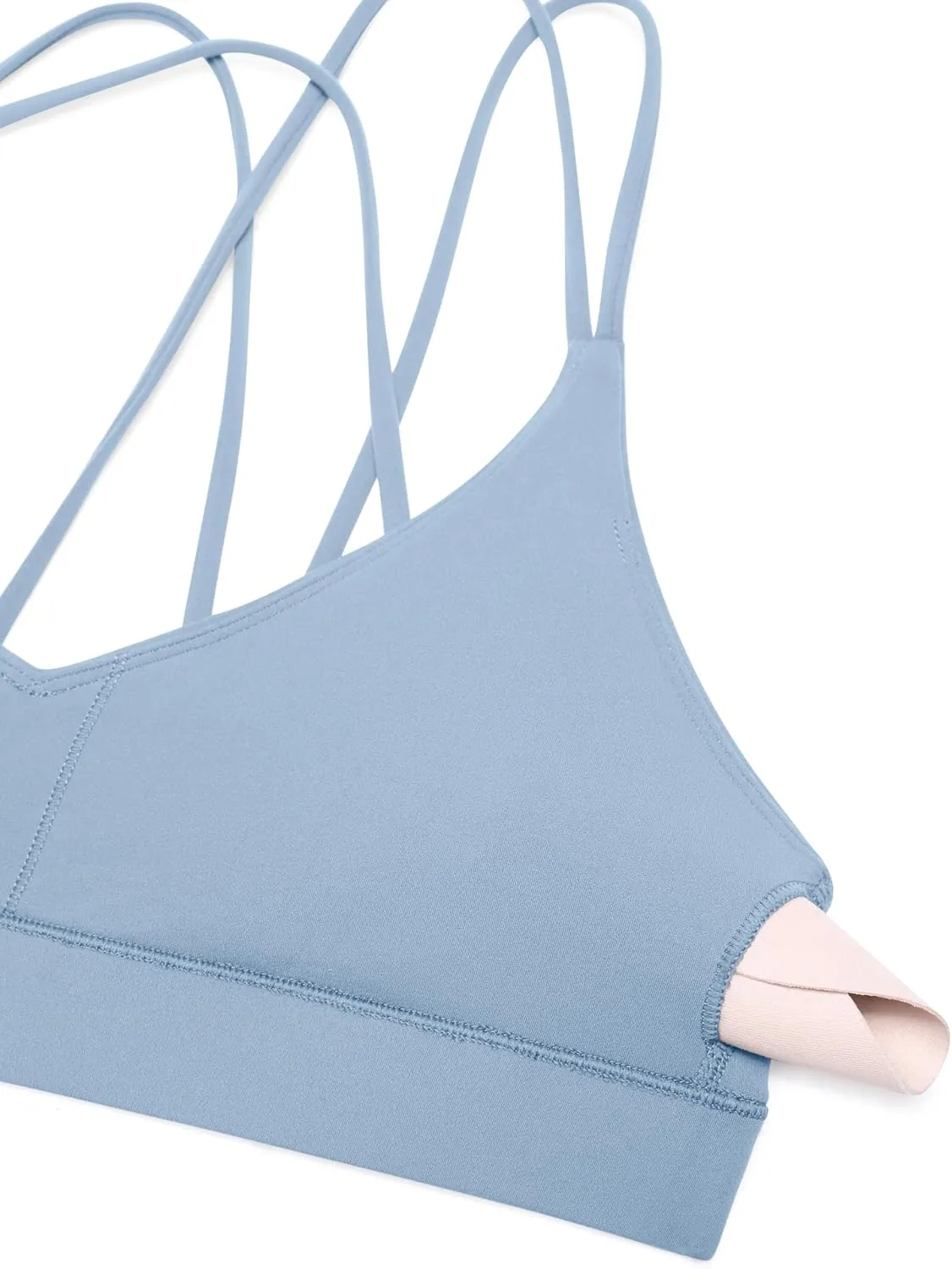 CRZ YOGA Butterluxe V Neck Strappy Sports Bras for Women - Thin Spaghetti Strap Padded Wireless Yoga Crop Top