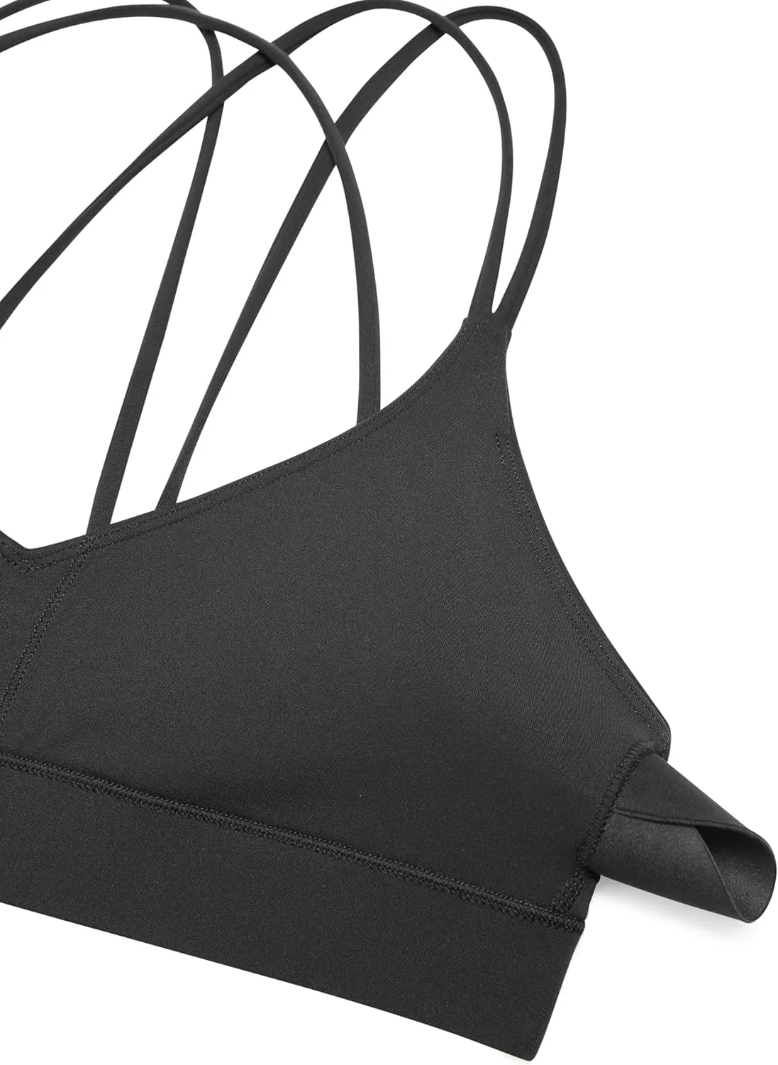 CRZ YOGA Butterluxe V Neck Strappy Sports Bras for Women - Thin Spaghetti Strap Padded Wireless Yoga Crop Top