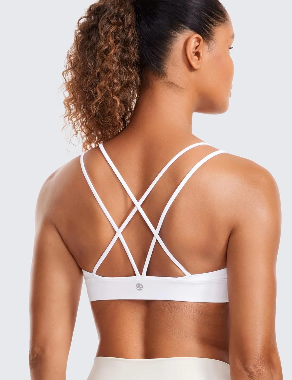 CRZ YOGA Butterluxe V Neck Strappy Sports Bras for Women - Thin Spaghetti Strap Padded Wireless Yoga Crop Top