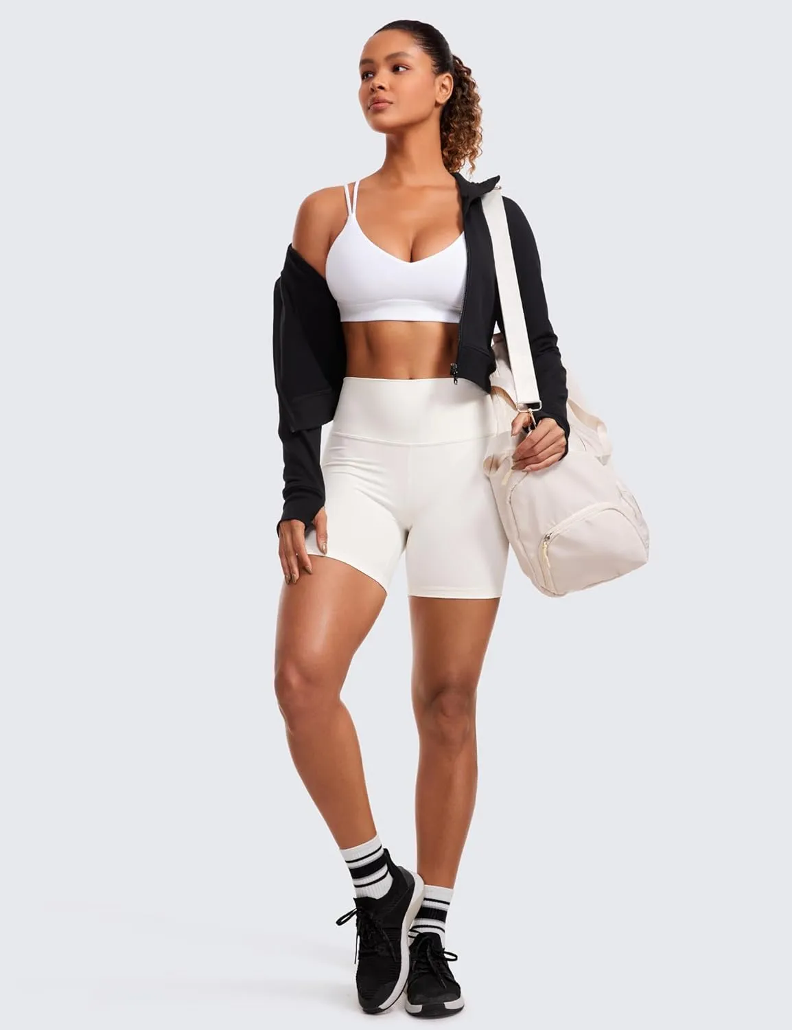 CRZ YOGA Butterluxe V Neck Strappy Sports Bras for Women - Thin Spaghetti Strap Padded Wireless Yoga Crop Top