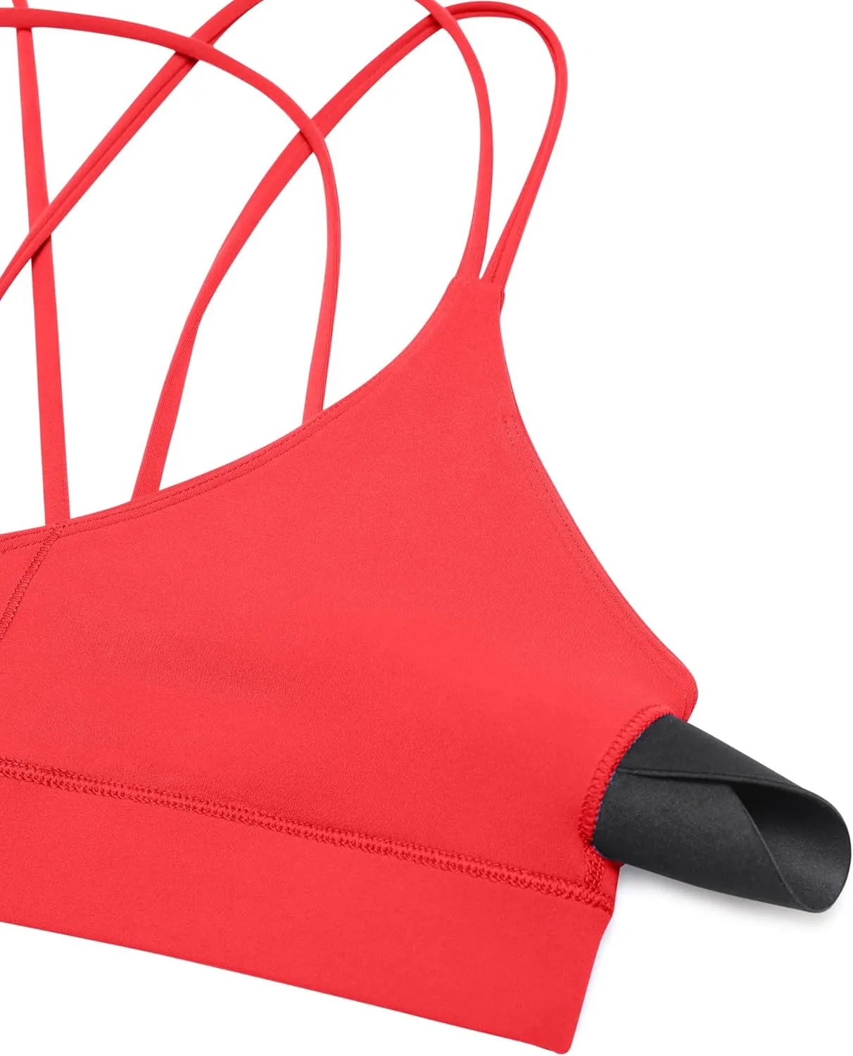 CRZ YOGA Butterluxe V Neck Strappy Sports Bras for Women - Thin Spaghetti Strap Padded Wireless Yoga Crop Top