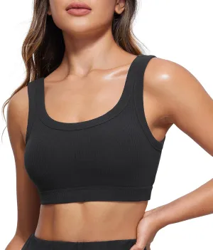 CRZ YOGA Ribbed Sports Bras for Women - U Back Wireless Medium Impact Padded Yoga Workout Cami