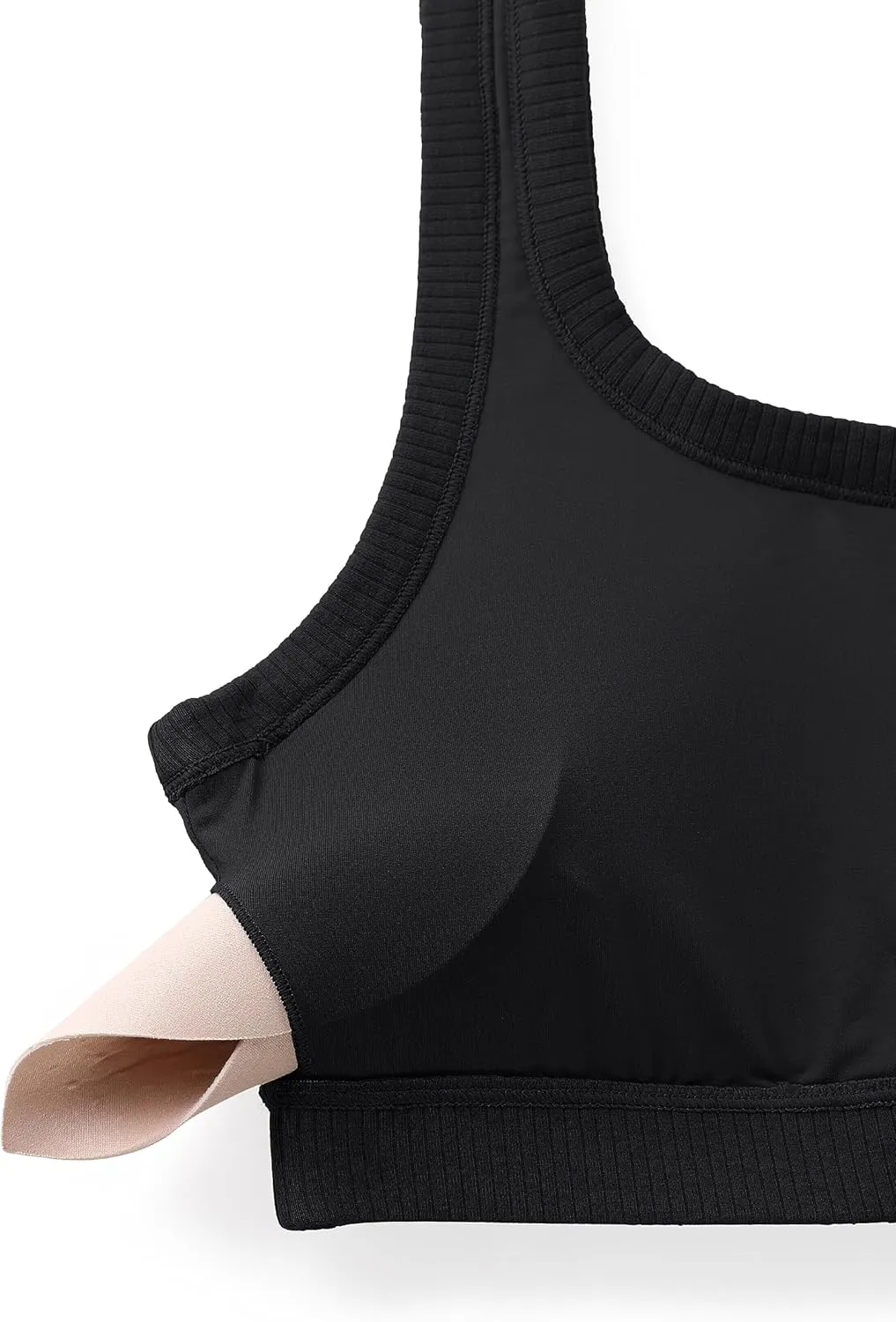 CRZ YOGA Ribbed Sports Bras for Women - U Back Wireless Medium Impact Padded Yoga Workout Cami