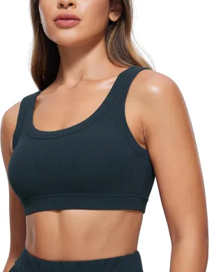 CRZ YOGA Ribbed Sports Bras for Women - U Back Wireless Medium Impact Padded Yoga Workout Cami