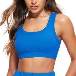 CRZ YOGA Ribbed Sports Bras for Women - U Back Wireless Medium Impact Padded Yoga Workout Cami