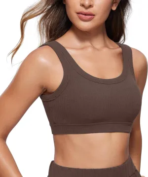 CRZ YOGA Ribbed Sports Bras for Women - U Back Wireless Medium Impact Padded Yoga Workout Cami