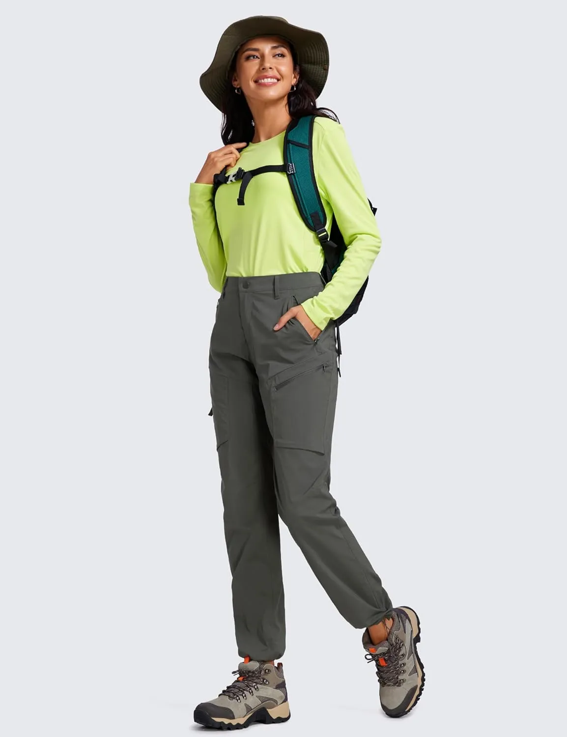 CRZ YOGA UPF 50  Hiking Cargo Pants Women Water Resistant Lightweight Outdoor Athletic Joggers with 4 Zipper Pockets