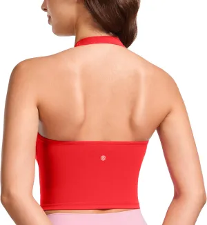 CRZ YOGA Womens Butterluxe Halter Longline Sports Bra - Padded Workout Yoga Crop Tops Tanks with Built in Pads