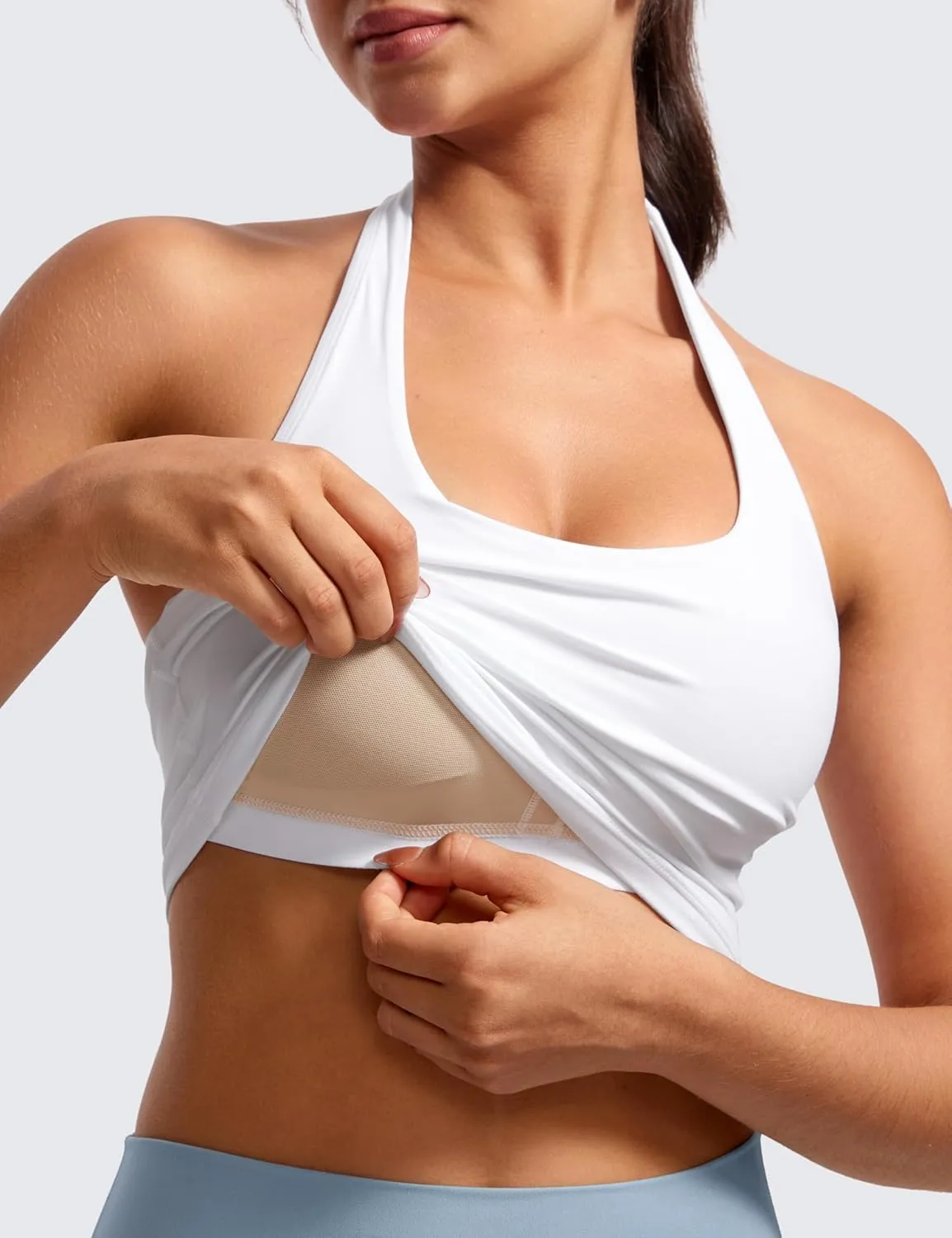 CRZ YOGA Womens Butterluxe Halter Longline Sports Bra - Padded Workout Yoga Crop Tops Tanks with Built in Pads