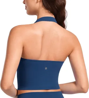 CRZ YOGA Womens Butterluxe Halter Longline Sports Bra - Padded Workout Yoga Crop Tops Tanks with Built in Pads