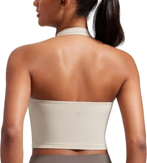 CRZ YOGA Womens Butterluxe Halter Longline Sports Bra - Padded Workout Yoga Crop Tops Tanks with Built in Pads