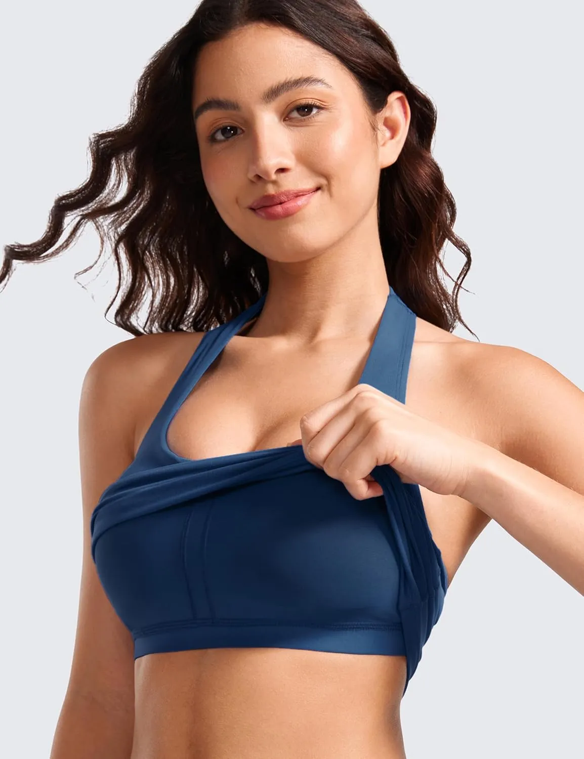 CRZ YOGA Womens Butterluxe Halter Longline Sports Bra - Padded Workout Yoga Crop Tops Tanks with Built in Pads