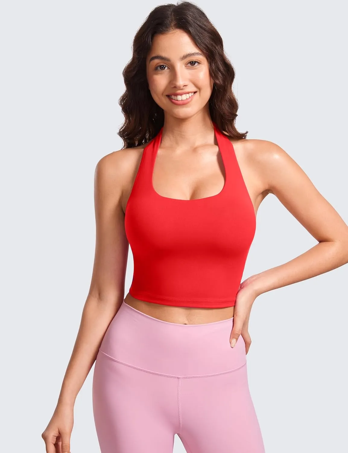 CRZ YOGA Womens Butterluxe Halter Longline Sports Bra - Padded Workout Yoga Crop Tops Tanks with Built in Pads