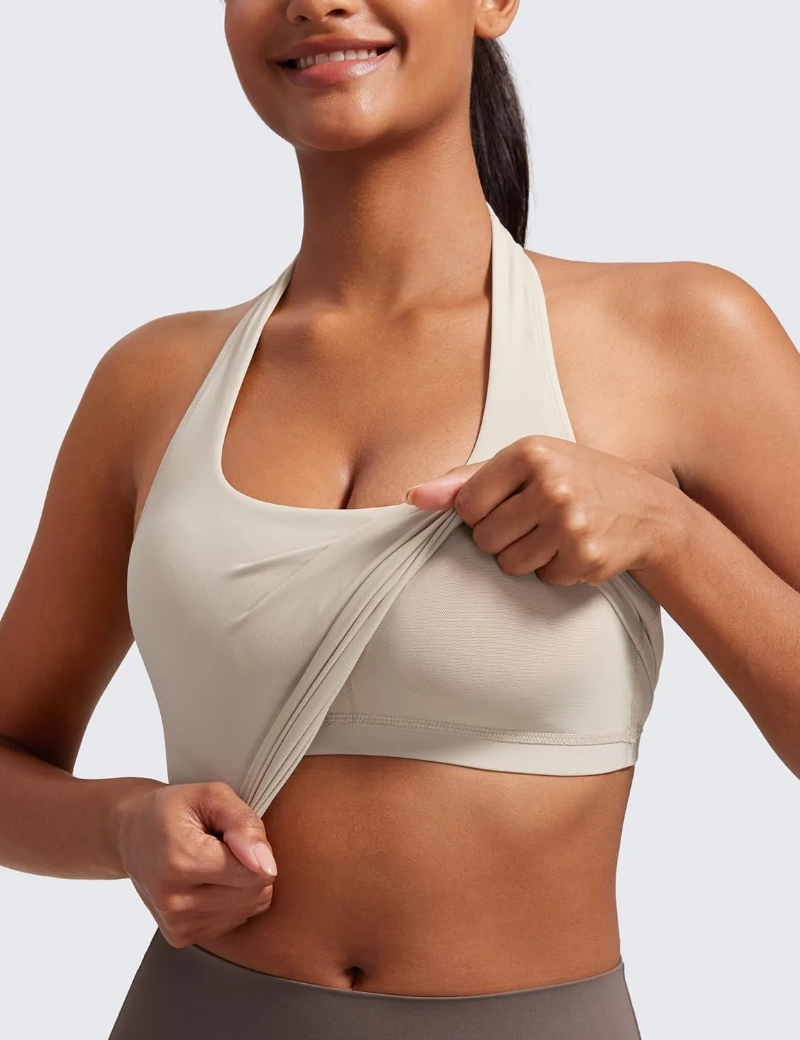 CRZ YOGA Womens Butterluxe Halter Longline Sports Bra - Padded Workout Yoga Crop Tops Tanks with Built in Pads