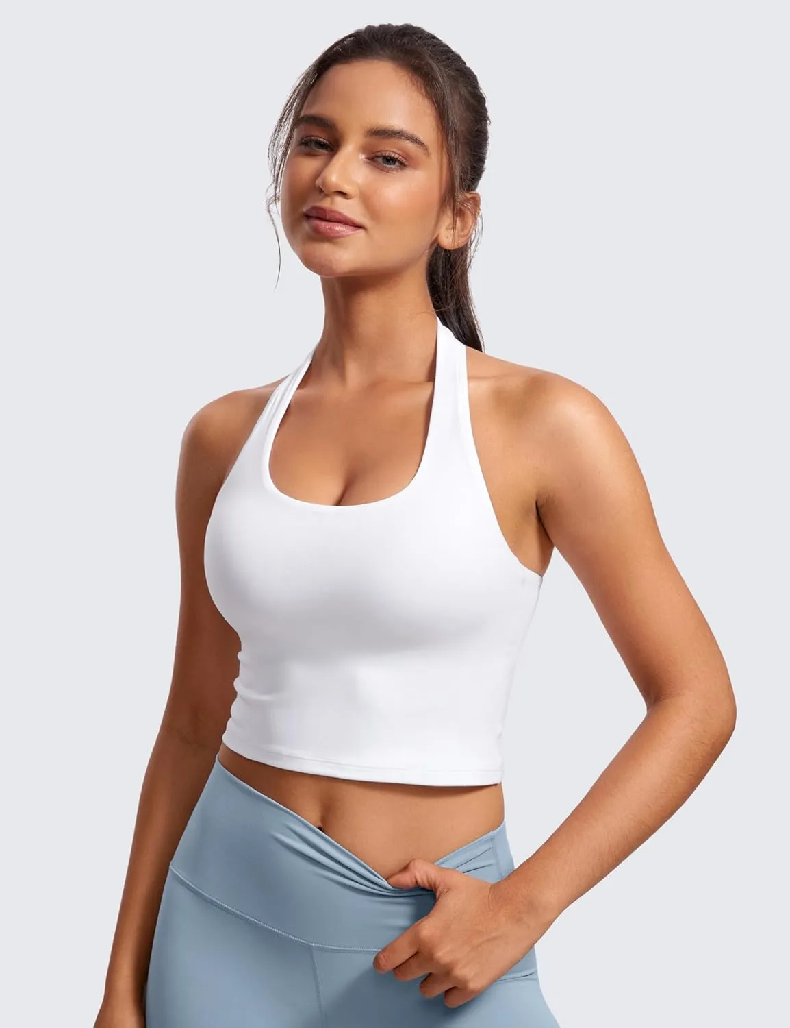 CRZ YOGA Womens Butterluxe Halter Longline Sports Bra - Padded Workout Yoga Crop Tops Tanks with Built in Pads