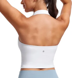 CRZ YOGA Womens Butterluxe Halter Longline Sports Bra - Padded Workout Yoga Crop Tops Tanks with Built in Pads
