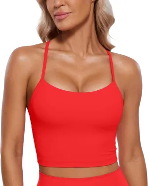 CRZ YOGA Womens Butterluxe Y Back Longline Sports Bras - Spaghetti Straps Racerback Padded Yoga Workout Crop Tank Top