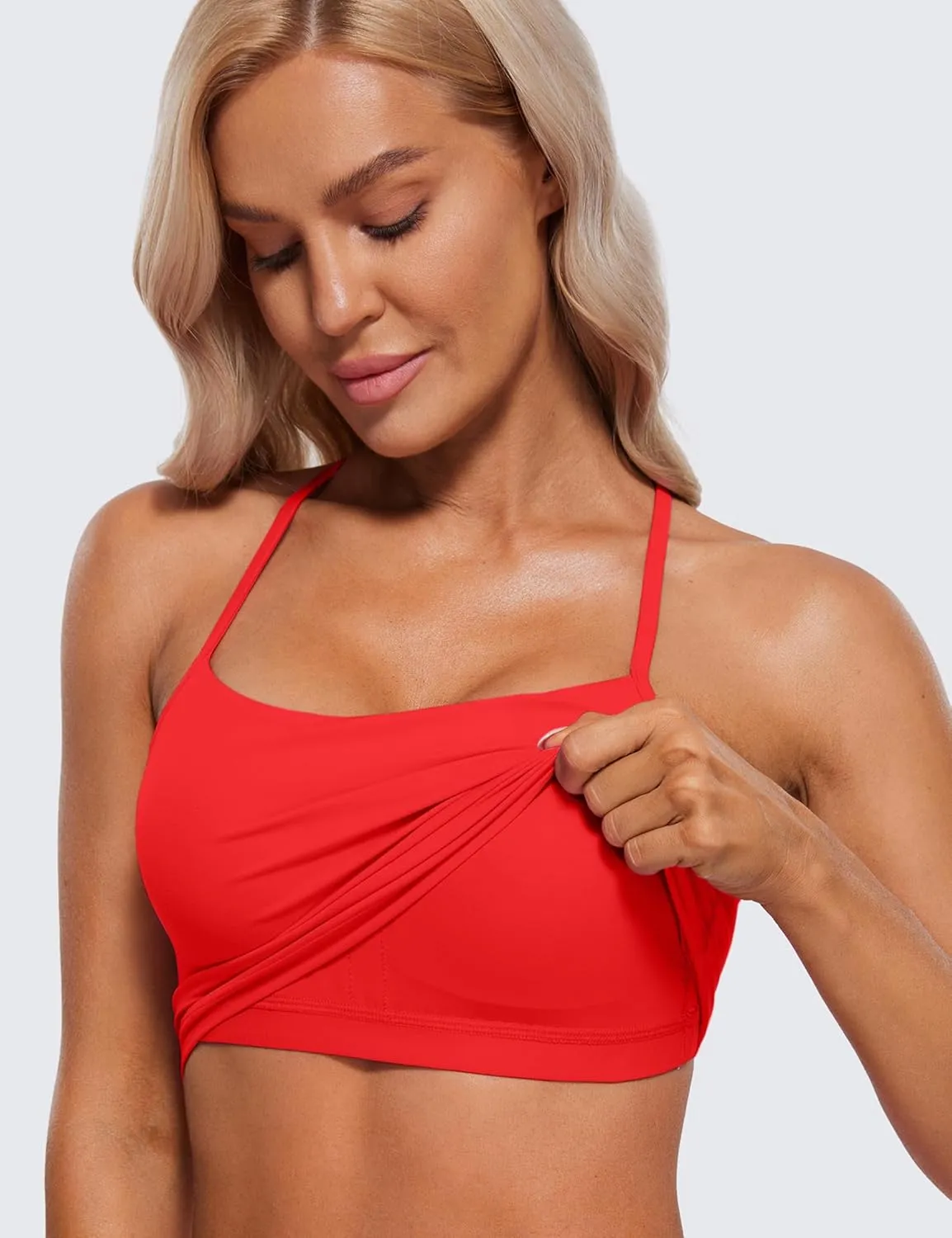 CRZ YOGA Womens Butterluxe Y Back Longline Sports Bras - Spaghetti Straps Racerback Padded Yoga Workout Crop Tank Top