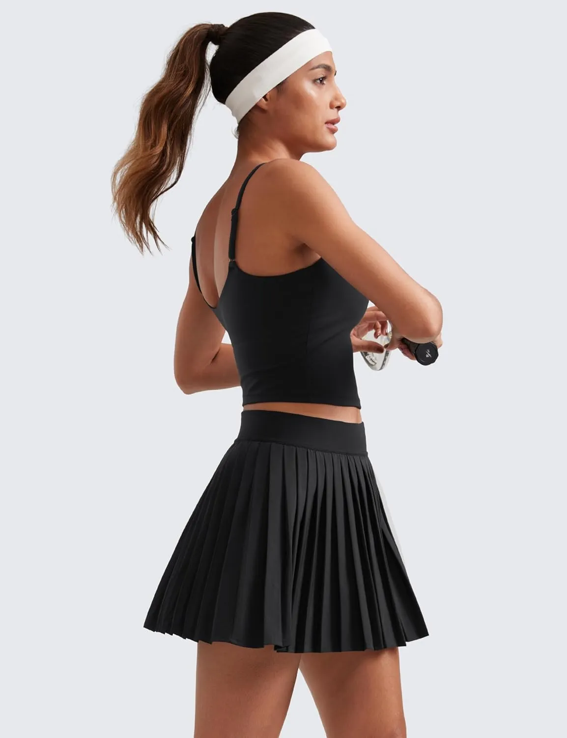 CRZ YOGA Womens Mini Pleated Athletic Tennis Skirts High Waisted A Line Golf Pickleball Casual Skort with Inner Pockets