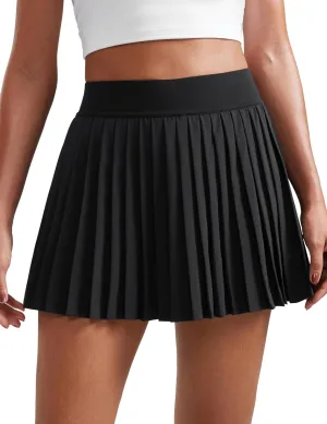 CRZ YOGA Womens Mini Pleated Athletic Tennis Skirts High Waisted A Line Golf Pickleball Casual Skort with Inner Pockets