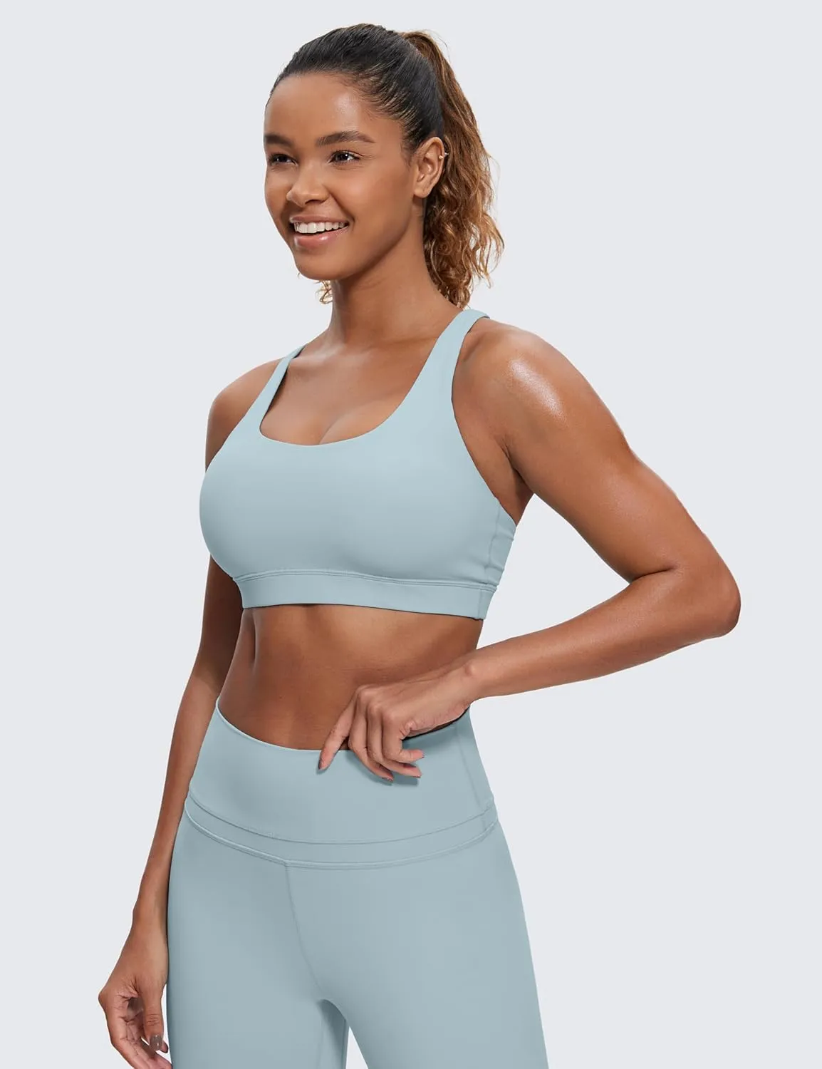 CRZ YOGA Women's Strappy Sports Bras Fitness Workout Padded Yoga Top Criss Cross Back Cami
