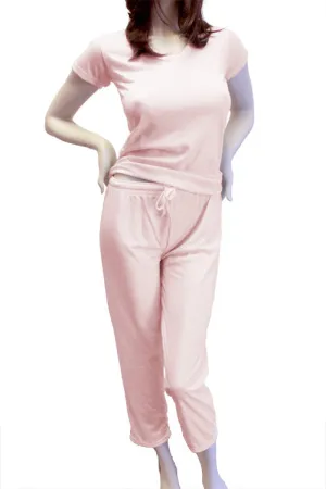 Cute & Comfy Pastel V-Neck Womens Pajama Set - Light Strawberry Pink