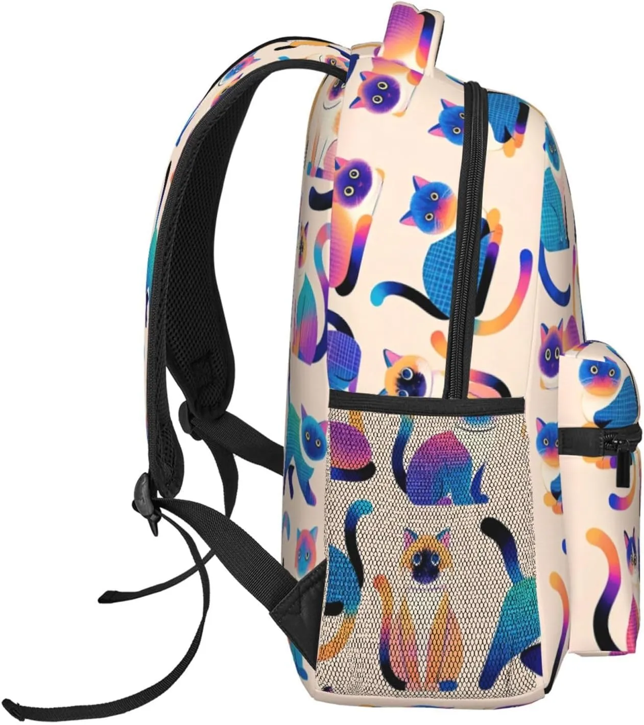 Cute Cartoon Cat Pattern Casual Backpack 16" Large Capacity Laptop Backpack Adjustable Straps Business Daypack Bag For Travel, Work & Outdoor, Adults