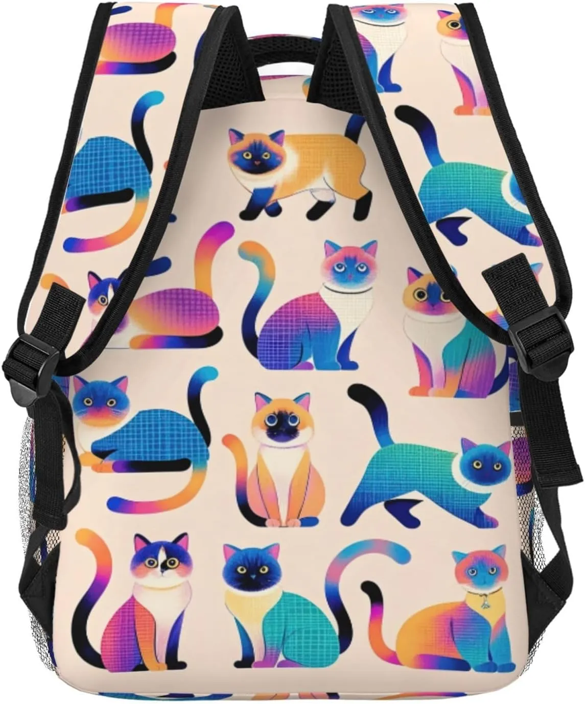 Cute Cartoon Cat Pattern Casual Backpack 16" Large Capacity Laptop Backpack Adjustable Straps Business Daypack Bag For Travel, Work & Outdoor, Adults