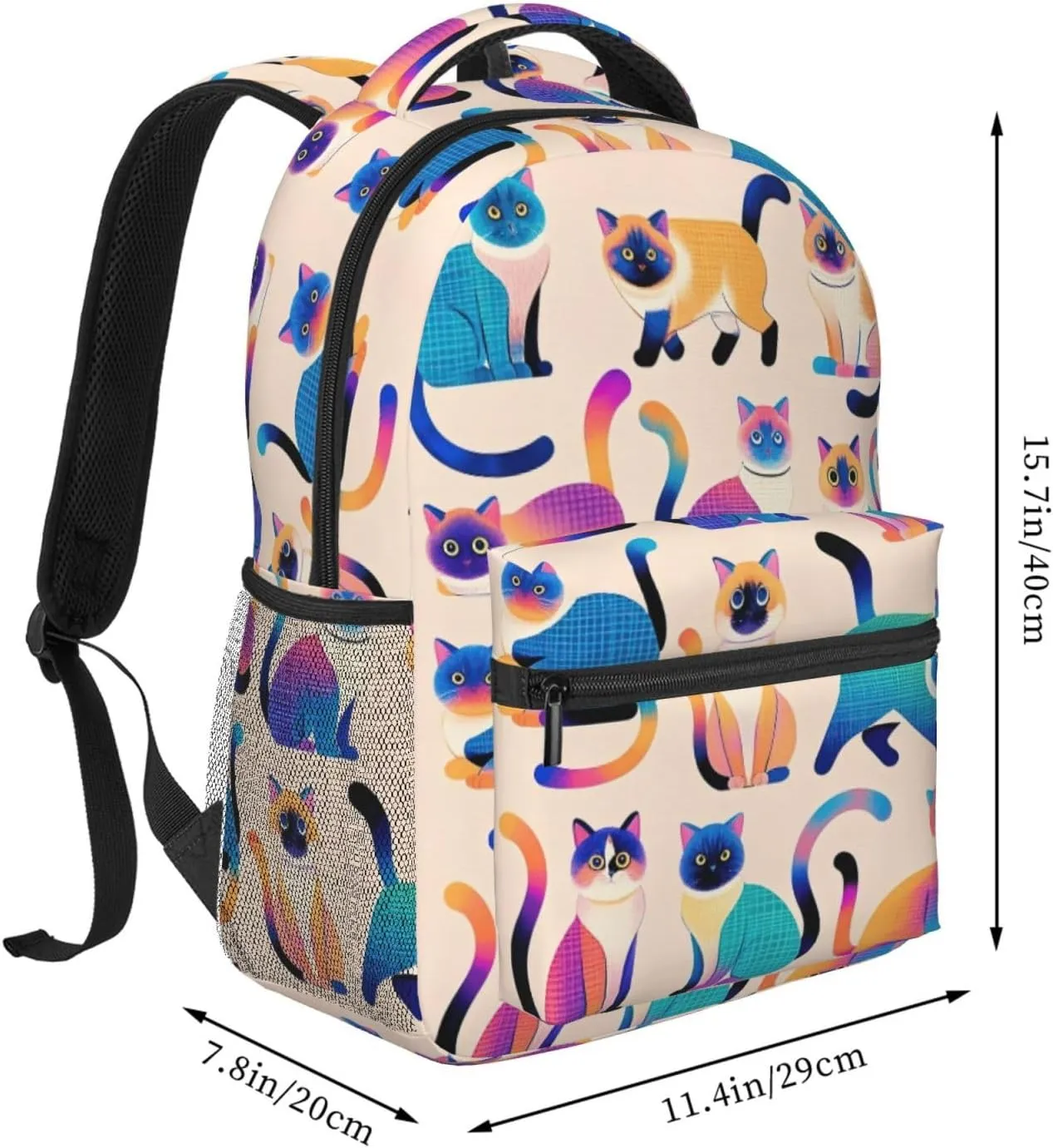 Cute Cartoon Cat Pattern Casual Backpack 16" Large Capacity Laptop Backpack Adjustable Straps Business Daypack Bag For Travel, Work & Outdoor, Adults