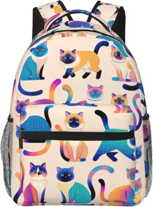 Cute Cartoon Cat Pattern Casual Backpack 16" Large Capacity Laptop Backpack Adjustable Straps Business Daypack Bag For Travel, Work & Outdoor, Adults