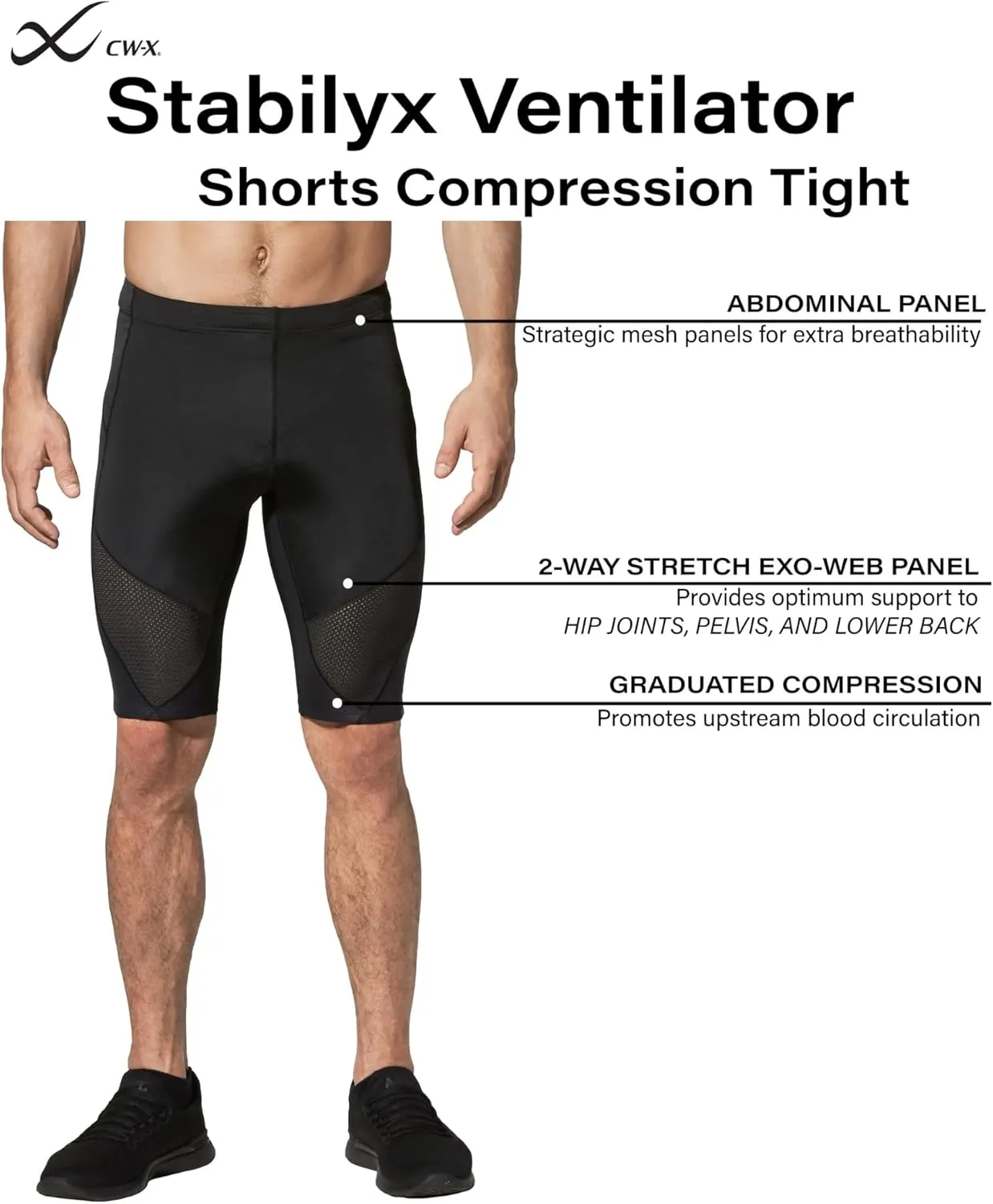 CW-X Men's Stabilyx Ventilator Joint Support Compression Shorts