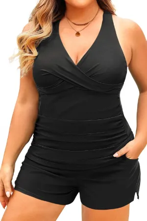 Daci Plus Size Tankini Swimsuit for Women - Two Piece Tummy Control Bathing Suit Tankini Top with Two Pockets Shorts