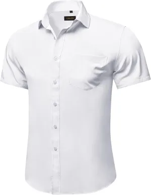 DiBanGu Men's Casual Dress Shirt Cotton Short Sleeve Button Down Shirts Regular Fit Paisley Solid Contrast Design