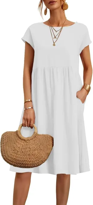 Dresses for Women 2024 Casual Summer Trendy Plus Size Short Sleeves Cute Midi Dress Boho Beach Sundress with Pockets