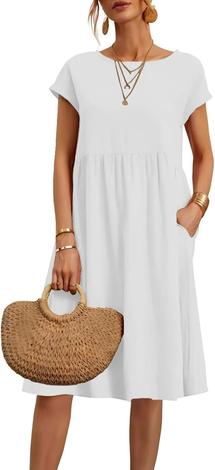 Dresses for Women 2024 Casual Summer Trendy Plus Size Short Sleeves Cute Midi Dress Boho Beach Sundress with Pockets