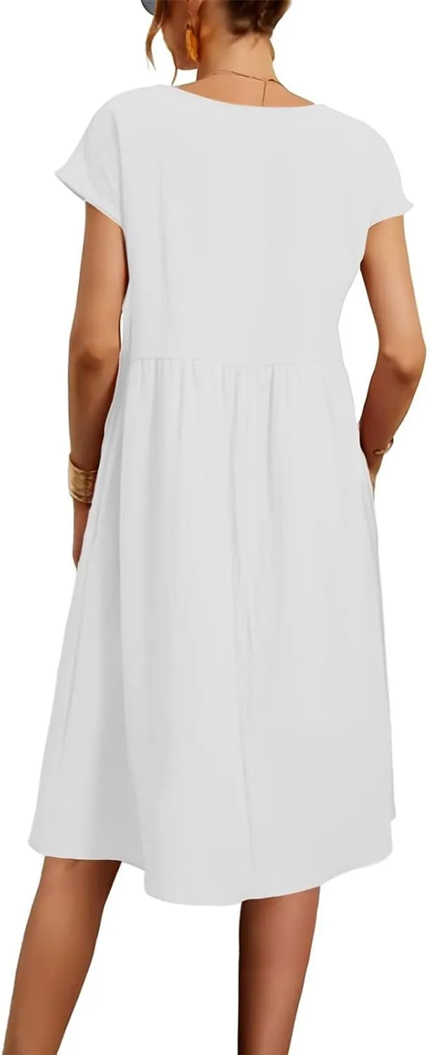 Dresses for Women 2024 Casual Summer Trendy Plus Size Short Sleeves Cute Midi Dress Boho Beach Sundress with Pockets