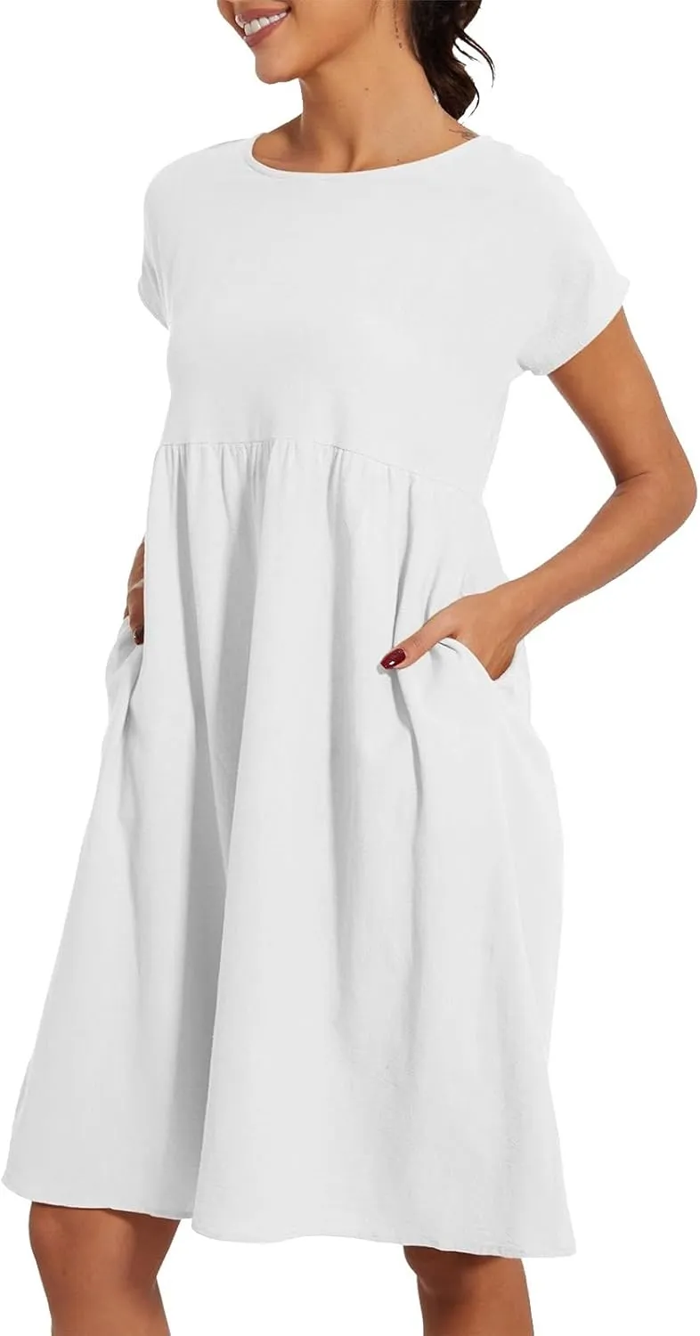Dresses for Women 2024 Casual Summer Trendy Plus Size Short Sleeves Cute Midi Dress Boho Beach Sundress with Pockets