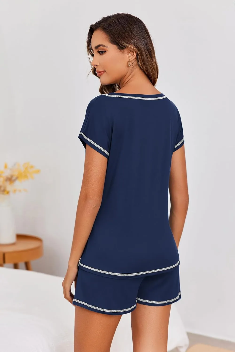 Ekouaer Womens Pajama Sets 2 Piece Soft Short Sleeve Top and Shorts Sleepwear Round Neck Pjs Lounge Set with Pockets