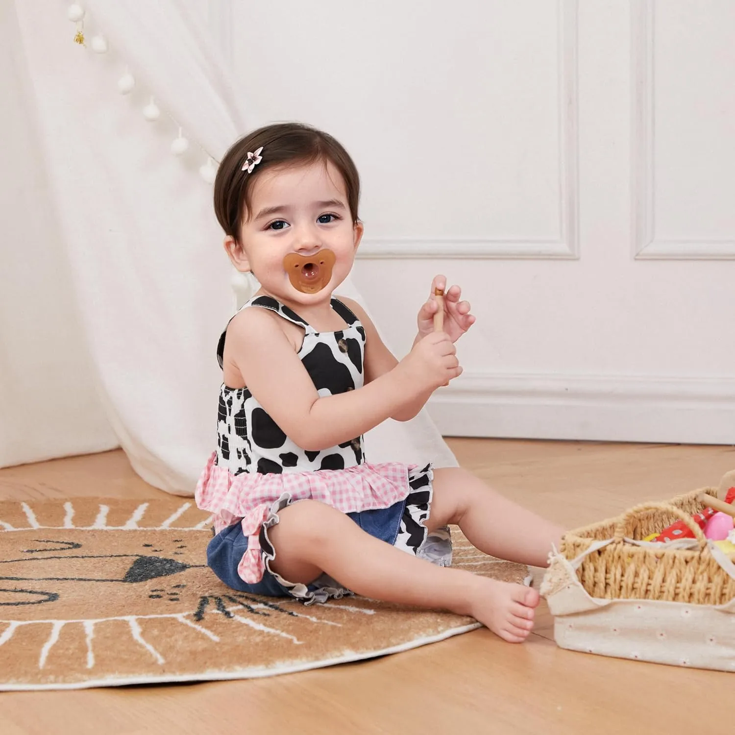 Emmababy Toddler Cowgirl Outfit Denim Set Kids Jean Shorts Ruffle Crop Tank Top and Ripped Denim Outfit Western Clothes 0-6T
