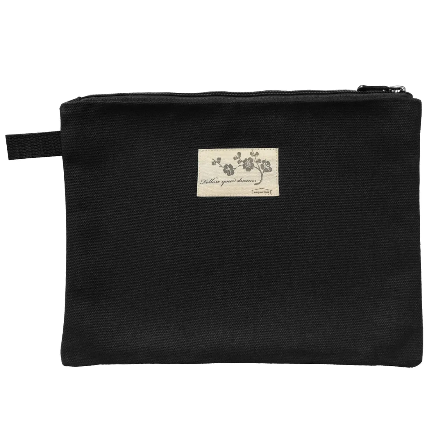 enyuwlcm 100% Cotton Canvas Makeup Pouch with Zipper Simple Large Pencil Bag for Stationery Daily Necessities Black