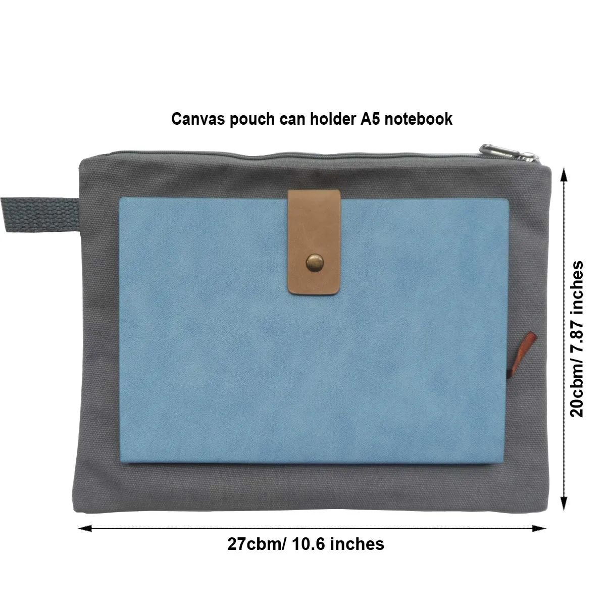 Enyuwlcm 100% Cotton Canvas Makeup Pouch with Zipper Simple Large Pencil Bag for Stationery Daily Necessities Gray